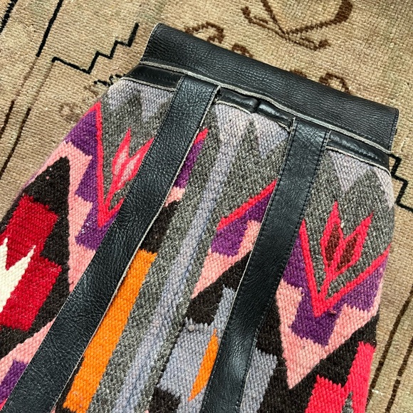 Vintage Kilim Wool Turkish Woven Rug Carpet Bag Backpack Purse - Picture 8 of 12